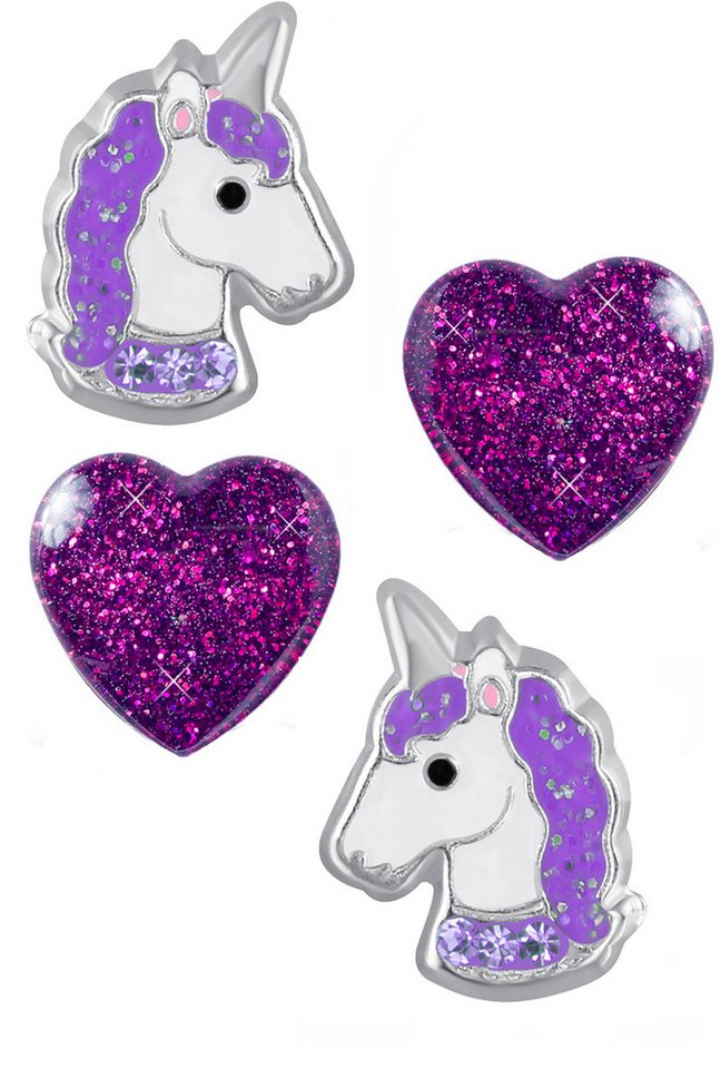 Limana Ohrring-Set 925 Silber Pferde Einhorn Edelstahl Herz Kinder Mädchen Ohrstecker, Kinderohrringe Mädchenohrringe Glitzer Zirkonia von Limana