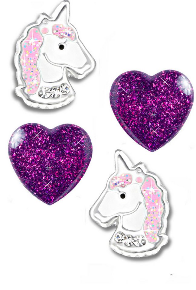 Limana Ohrring-Set 925 Silber Pferde Einhorn Edelstahl Herz Kinder Mädchen Ohrstecker, Kinderohrringe Mädchenohrringe Glitzer Zirkonia von Limana