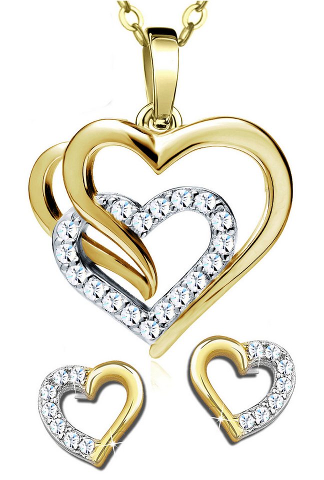 Limana Ohrring und Ketten Set 45-50cm Damen 925 Silber Gold Herzkette Herz-Ohrstecker Anhänger (inkl. Herz Geschenkdose und Tasche), Damen Frau Ehefrau Freundin Liebe Geschenk Idee Valentinstag von Limana