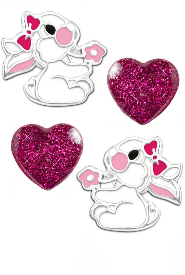 Limana Ohrstecker-Set Kinder Mädchen Ohrringe 925 Sterling Silber Hase Edelstahl Herz, Kinderohrringe Mädchenohrringe Glitzer rosa pink von Limana