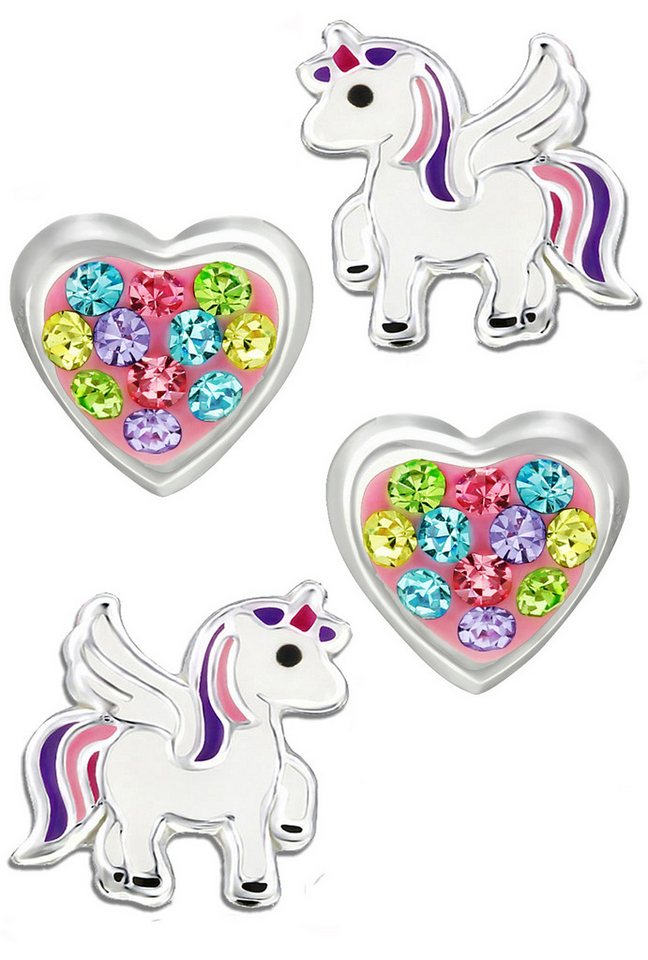 Limana Ohrstecker-Set Ohrringe für Kinder Mädchen 925 Silber Einhorn Pferde Herz, Zikonia Kinderschmuck Kinderohrringe Mädchenohrringe von Limana