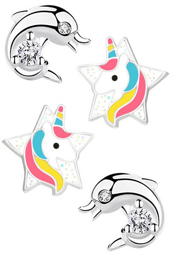 Limana Ohrstecker-Set 925 Silber Ohrringe Kinder Mädchen Einhorn Pferd Delfin Delphin Stern, Kinderohrringe Mädchenohrringe Kinderschmuck von Limana