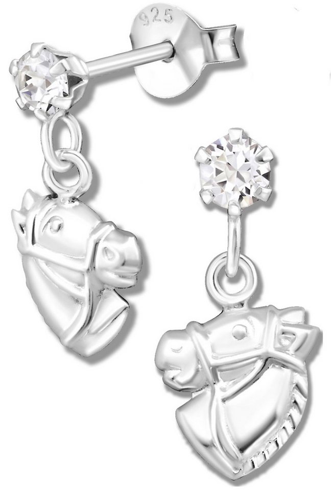 Limana Paar Ohrhänger Pferde Ohrstecker 925 Silber mit SWAROVSKI® Kristall Kinder Mädchen, Kinderohrringe Mädchenohrringe Kinderohrstecker Kinderschmuck von Limana