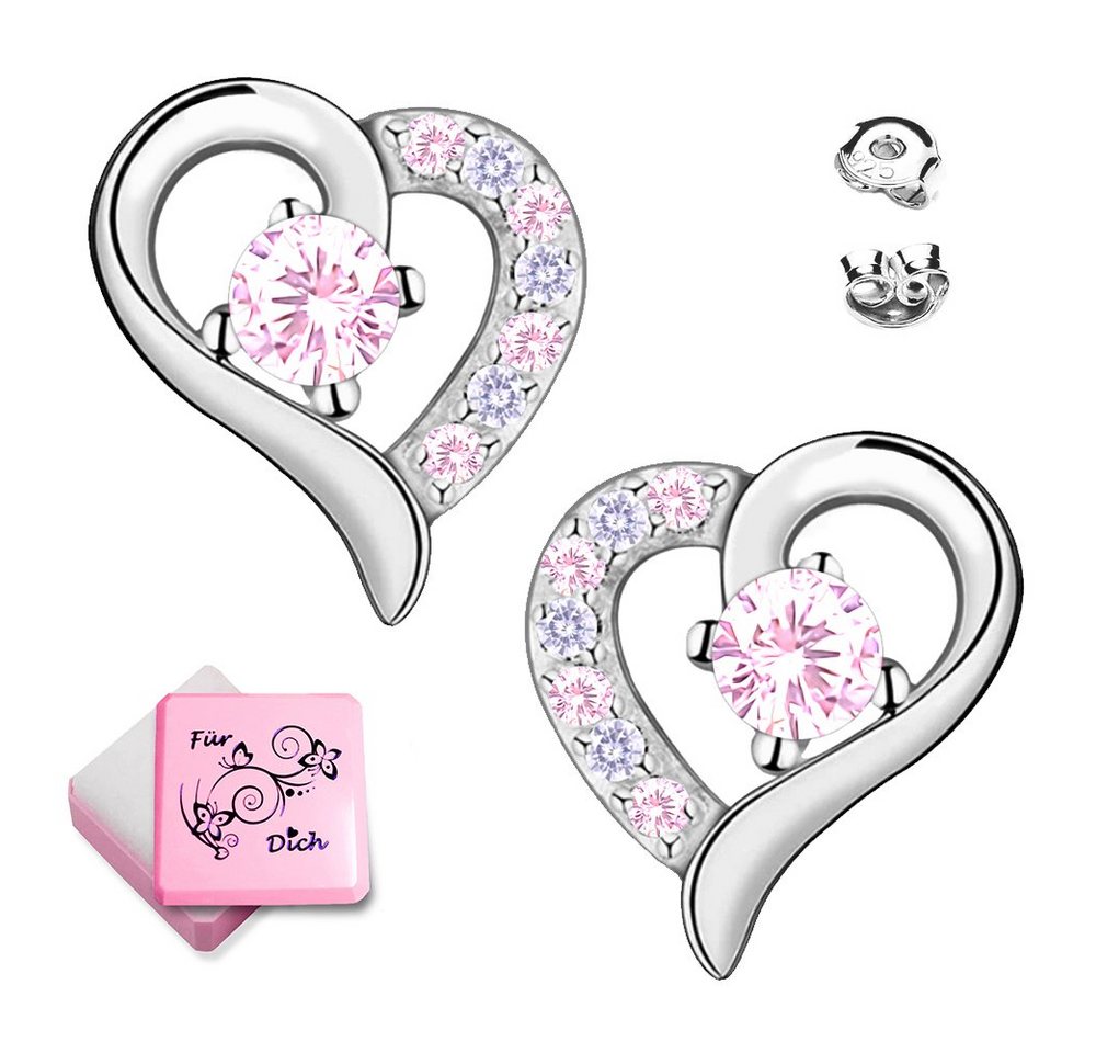 Limana Paar Ohrstecker Kinder Mädchen Damen Ohrringe 925 Sterling Silber Herz Herzohrringe, Liebesgeschenk Liebe Geschenk Idee rosa lila Zirkonia von Limana