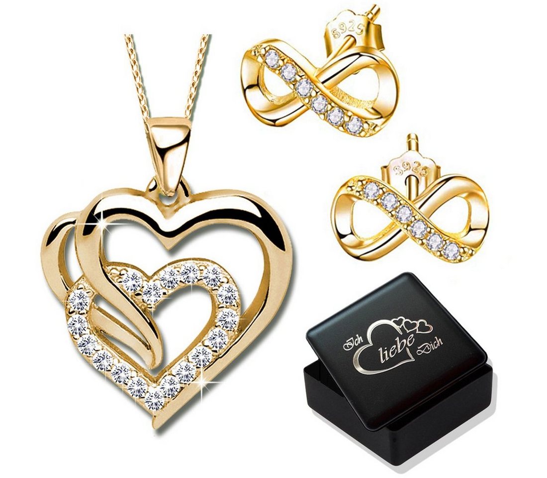 Limana Schmuckset Damen Halskette Herz-Kette mit Ohrringe Set gold Silber 925 für Frauen (inkl. Geschenkdose), Frauen Geschenkset Herz Kette Ohrstecker Liebesgeschenk Liebe von Limana