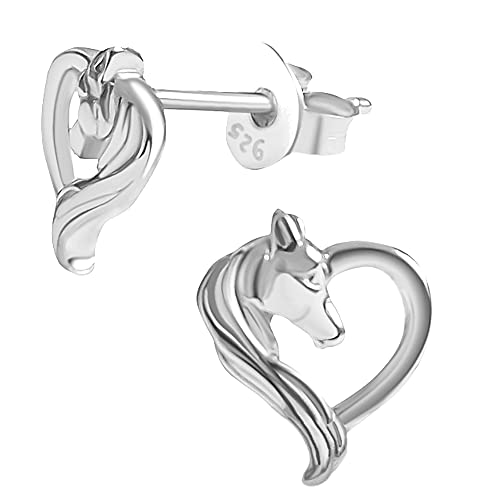 Mädchen Damen Ohrstecker 925 Sterling Silber kleine Pferde Herz Kinder von Limana