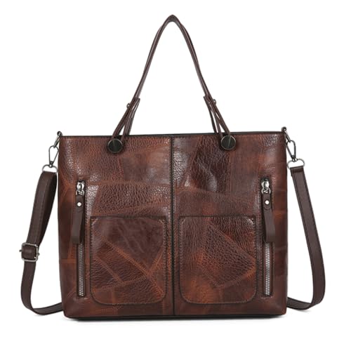 Limtula Damen-Handtasche mit zwei Taschen, PU-Leder, mit Tragegriff oben, lässig, einfarbig, Crossbody-Tasche, Arbeit, Freizeit, Schultertasche, dunkelbraun von Limtula