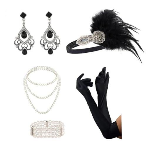 Limtula Flapper-Zubehör für Damen, GatsbyParty-Kostüm, Federn, Stirnband, Halskette, Ohrringe, Armband für 1920er-Cocktail-Mottoparty von Limtula