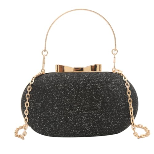 Limtula Glitzernde ovale Geldbörse, PU-Leder, Abendtasche, Crossbody-Kette, Tragegriff oben, Handtasche, Geldbörse für Hochzeit, formelle Party, Schwarz von Limtula