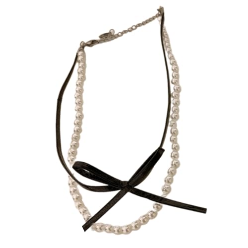 Limtula Modische Knoten-Anhänger-Halskette, handgefertigt, Perlen, doppellagig, Schlüsselbeinkette für Frauen und Mädchen, Kunstperlen von Limtula