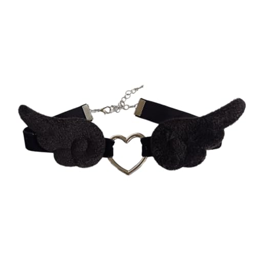 Limtula Stilvolle schwarz-weiße Engelsflügel-Halskette, einzigartiges R-Ketten-Accessoire, eleganter Choker-Anhänger für Frauen und Mädchen, Plüsch von Limtula
