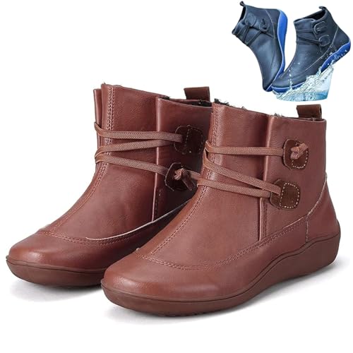 Women's Vintage Ankle Boots,Vintage Strappy Ankle Boots,Casual Flat Short Boots,Waterproof Orthopedic Arch Support Shoes. (Brown, Erwachsene, Damen, 39, Numerisch, EU Schuhgrößensystem, M) von LinZong