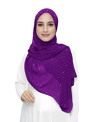 Damen Hijab Kopftuch Schal mit Glitzer aus Premium Chiffon (Lila Magenta) von Lina & Lily