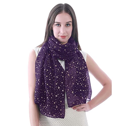 Lina & Lily Damen Schal Tuch mit Folien Sternmuster (Violett (Goldene Sterne)) von Lina & Lily