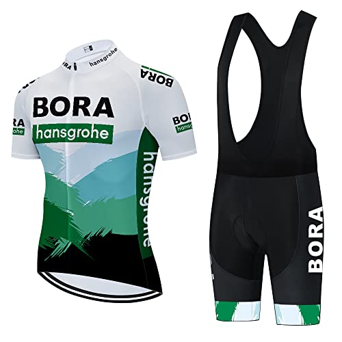 Linarun Herren Radtrikot Set, Fahrradtrikot Kurzarm + Radhose mitRutschfestem Riemen, Sommer Atmungsaktiv Kurzarm Bike Shirts BORA BlauWeiß 4XL von Linarun