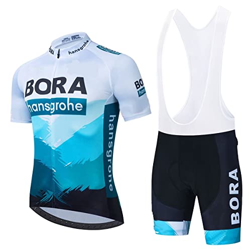 Linarun Herren Radtrikot Set Fahrradtrikot Kurzarm + Radlerhose mit 5D Sitzpolster Rennrad Trikot Fahrradbekleidung Atmungsaktiv und Schnell Trockend (Blau01,S) von Linarun