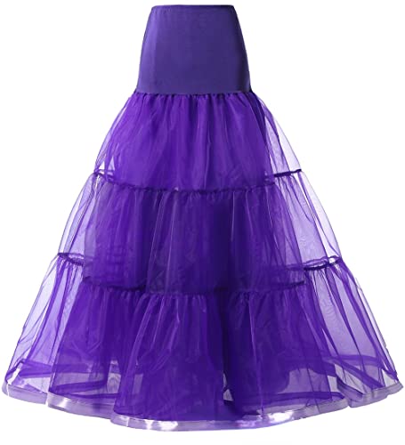 Linghe 50er Langer Petticoat gekräuselte Krinoline Vintage Hochzeit Braut Petticoat für Brautkleider Unterrock Rockabilly Tutu Rock (Violett, XL) von Linghe