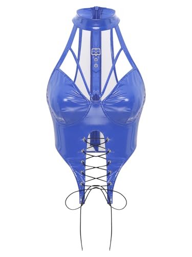 Linjinx Damen Lack Leder Crop Top Neckholder Top Pu Leder Weste Wetlook Bauchfrei Hollow Out Oberteil Clubwear Gogo Party Blau 3XL Linjinx Damen Lack Leder Crop Top Neckholder Top Pu Leder Weste Wetlook Bauchfrei Hollow Out Oberteil Clubwear Gogo Party Blau 3XL von Linjinx