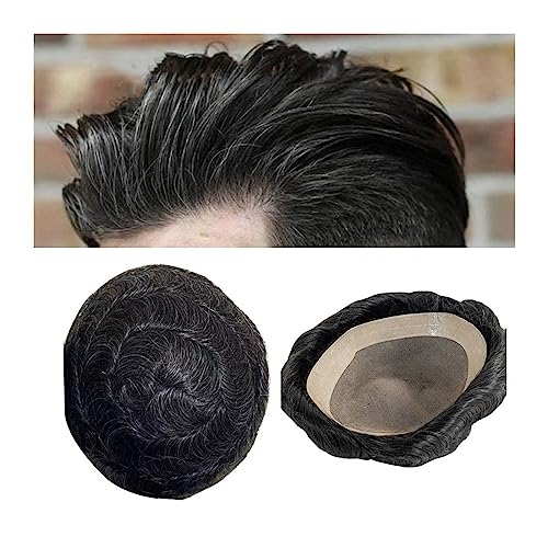 Toupet für Männer Toupet for Männer, Echthaar-Perücke, feines Mono und NPU-Basis, Herren-Toupet, indisches Remy-Haar, Prothese, glatt/30 mm gewellt, Toupet, Haarsystem, Haarteil Natürlich aussehende H von Linmeas-753