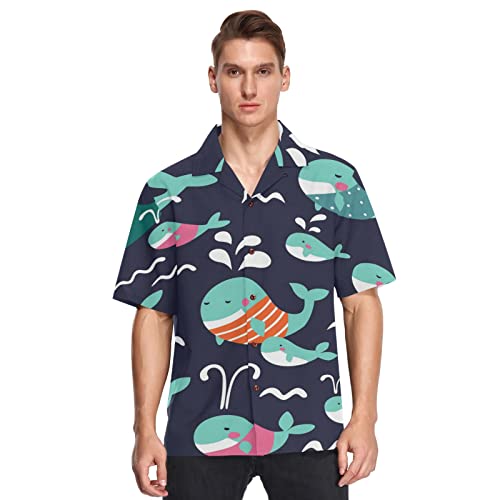 Hawaii-Hemden für Herren Ozean Meer Tier Niedlich Delfin Wal Strandhemden Sommer Shirts Button Down Kurzarm Kurzarm, mehrfarbig, XXL von Linomo