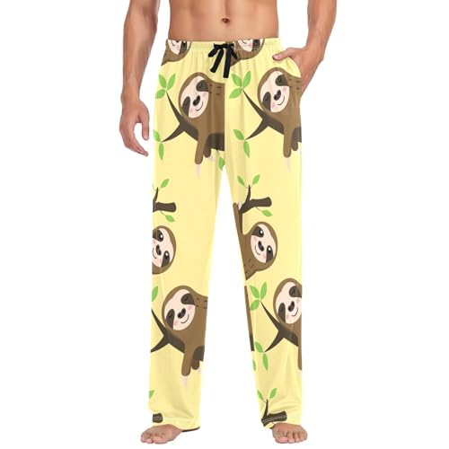 Herren Pyjamahose, niedliches Tier-Faultier-Pyjama, Loungewear, 100% Baumwolle, Pyjamahose, Nachtwäsche, PJs Hose für Männer und Jungen, mehrfarbig, L von Linomo