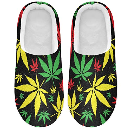 Linomo Bunt Marihuana Grün Blätter Hausschuhe für Unisex Damen Männer Hausschuhe Wärme Drinnen Hausschuhe Schlafzimmer Schuh von Linomo