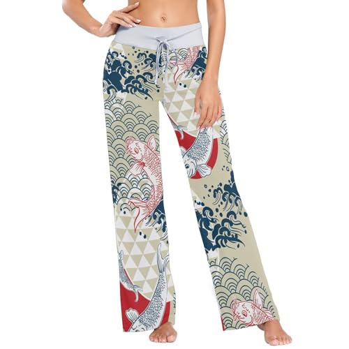 Linomo Damen Pyjamahose Ethnisch Japanisch Koi Loungehose Schlafanzughose Freizeithose YogaHose Weites Bein Hose Linomo Damen Pyjamahose Ethnisch Japanisch Koi Loungehose Schlafanzughose Freizeithose YogaHose Weites Bein Hose von Linomo