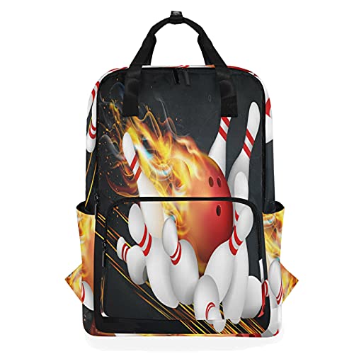 Linomo Feuer Bowling Ball Rucksack Daypacks Schultertasche Büchertasche Laptop Computerrucksack Umhängetasche Reisen Schulrucksack für Damen Herren Kinder Teenager von Linomo