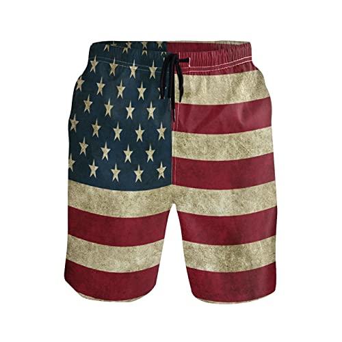 Linomo Herren Badehose Jahrgang USA Amerikanisch Flagge schnelltrocknende Strandshorts Boardshorts Beachshorts Trainingshose Schwimmhose für Männer von Linomo