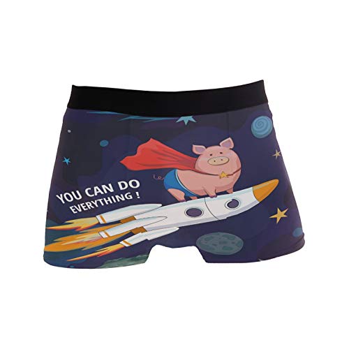 Linomo Herren Boxershorts Schwein Rakete im Weltraum Unterhosen Männer Herren Unterwäsche für Männer von Linomo