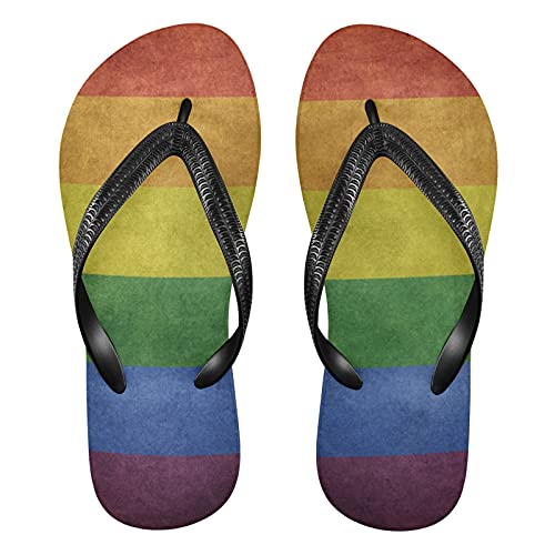 Linomo Herren Damen Zehentrenner Jahrgang Regenbogen Flagge LGBT Flip Flops Badelatschen Casual Sandalen Sommer Strand Hausschuhe von Linomo