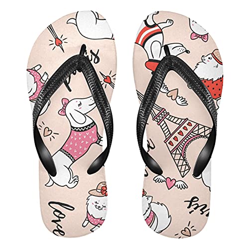 Linomo Herren Damen Zehentrenner Süß Dackel Hund Paris Eiffelturm Flip Flops Badelatschen Casual Sandalen Sommer Strand Hausschuhe von Linomo