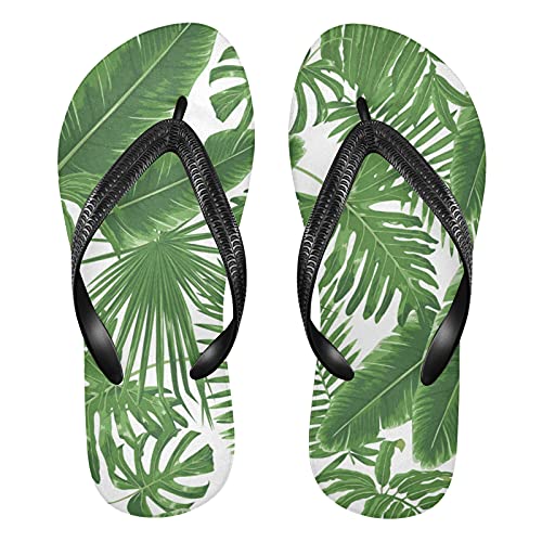 Linomo Herren Damen Zehentrenner Tropisch Palme Blätter Grün Flip Flops Badelatschen Casual Sandalen Sommer Strand Hausschuhe von Linomo