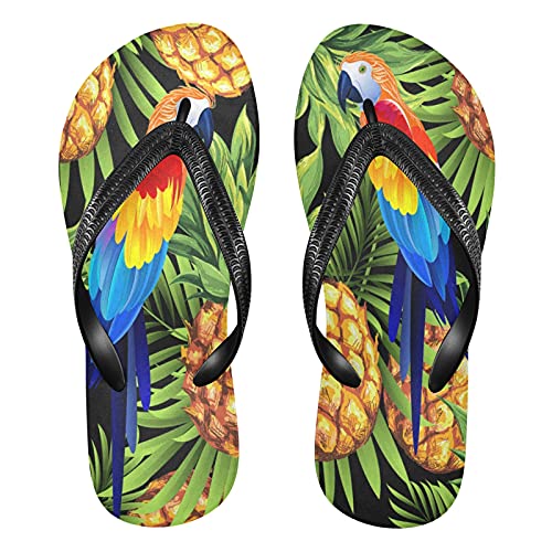 Linomo Herren Damen Zehentrenner Tropisch Tukan Ananas Flip Flops Badelatschen Casual Sandalen Sommer Strand Hausschuhe von Linomo