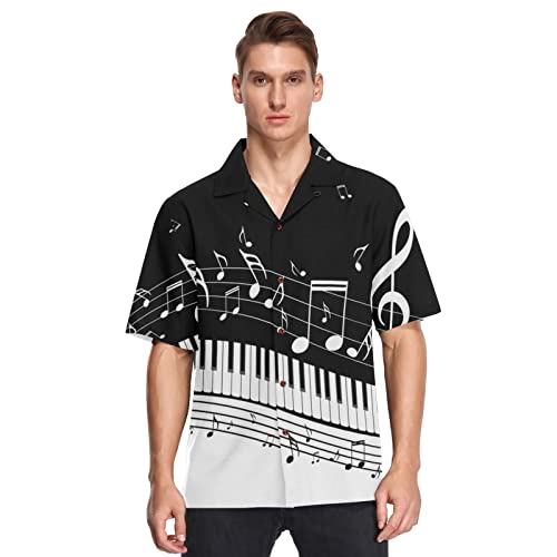 Linomo Herren Hawaiihemd, Musik Note Musical Klavier Freizeithemden Button Down Casual Kurzarm Hawaiihemd Sommer Aloha Strand Hemden Beilaufig Hawaii Hemd von Linomo