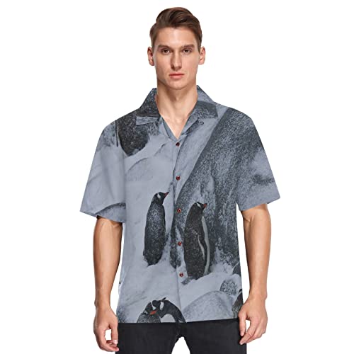 Linomo Herren Hawaiihemd, Tier Pinguin Muster Freizeithemden Button Down Casual Kurzarm Hawaiihemd Sommer Aloha Strand Hemden Beilaufig Hawaii Hemd von Linomo