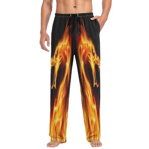 Linomo Herren Pyjamahose Galaxis Feuer Drachen Schlafhose Loungehose Lang Baumwolle Pyjamaunterteil Pyjamahose Freizeithose Loungehose für Männer von Linomo