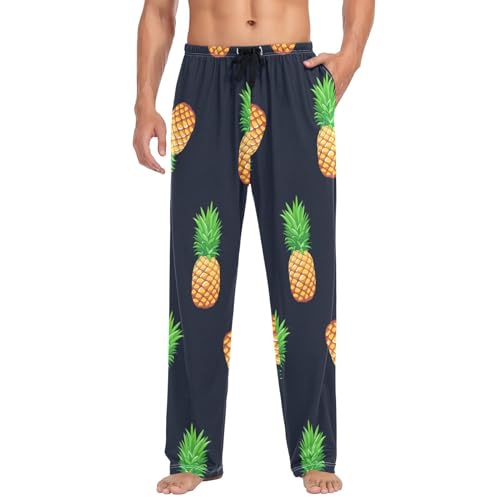 Linomo Herren Pyjamahose Tropisch Ananas Schlafhose Loungehose Lang Baumwolle Pyjamaunterteil Pyjamahose Freizeithose Loungehose für Männer von Linomo