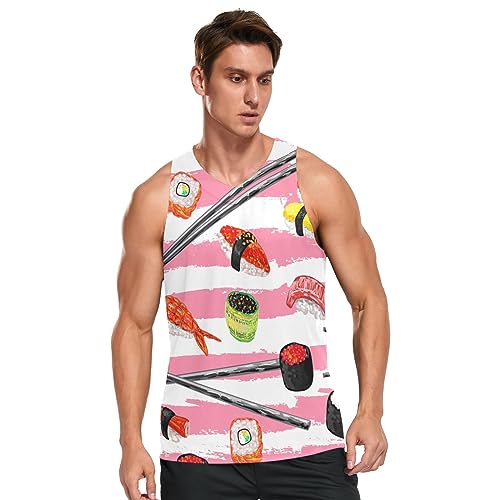 Linomo Herren Tank Top Japanisch Sushi Sommer Ärmellose Sportshirt Gym Fitness Sport Weste Muskelshirts T-Shirts von Linomo