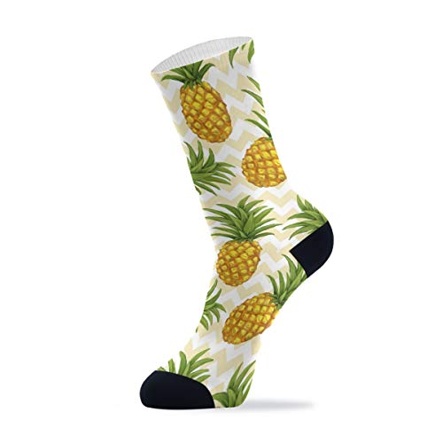 Linomo Sommer Ananas Zickzack Ausgefallene Outdoor-Sport Lässig Crew Socken Hohen Knöchel, Kleid Socken für Männer Frauen 2 Pack von Linomo