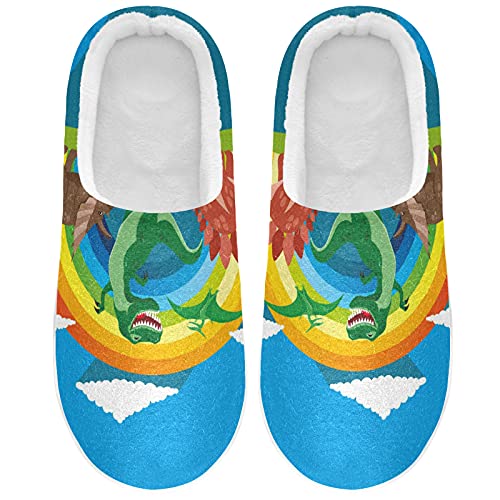 Linomo Süß Tier Dinosaurier Regenbogen Hausschuhe für Unisex Damen Männer Hausschuhe Wärme Drinnen Hausschuhe Schlafzimmer Schuh von Linomo