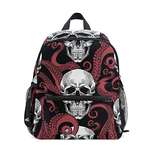 Linomo Sugar Skull Octopus Kinder Rucksack Daypack Rucksack Büchertasche Vorschule Kleinkind Rucksäcke Kindergarten Schultertasche für Jungen Mädchen Kind von Linomo