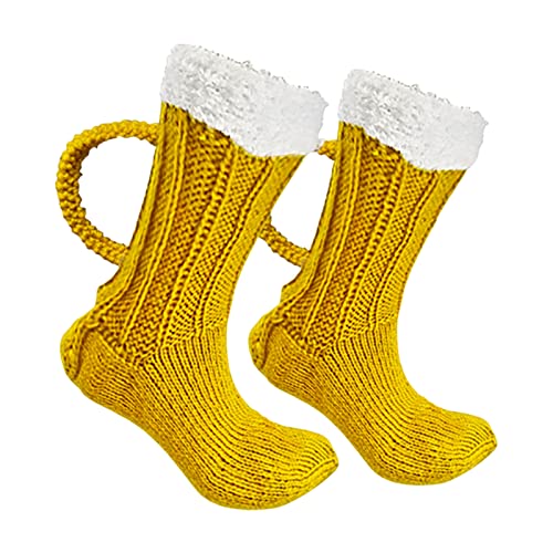 Beer Mug Socks | Biersocken Mit Griff, Bierkrugsocken, Winter Herren Socken Gelb - Funny Long Socks Colourful Beer Socks, Cotton Socks For Beer, Wine Lovers von Linsition