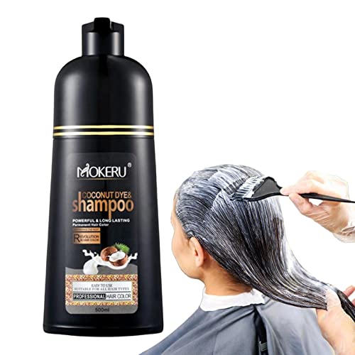 Haarfarben-Shampoo, 500 ml Coconut Dye Shampoo für graues Haar für Männer und Frauen, Langanhaltendes Farbshampoo, pflanzliches schwarzes Shampoo schützt Haarschäden, kein Verblassen Linsition von Linsition