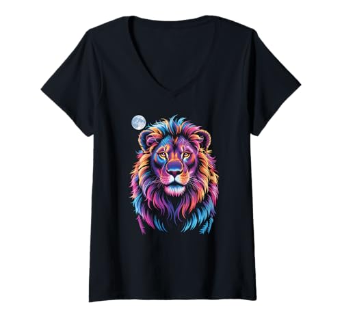 Damen Lion Wildlife Bunter Zoo Day Tierliebhaber für Herren, Damen und Kinder T-Shirt mit V-Ausschnitt Damen Lion Wildlife Bunter Zoo Day Tierliebhaber für Herren, Damen und Kinder T-Shirt mit V-Ausschnitt von LionAxis1