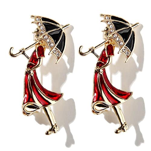 Cartoon Brosche 2pcs Elegante Dame Holding Regenschirm Emaille Pin Tropföl Abzeichen Einzigartig Für Frauen Mädchen von Lipfer