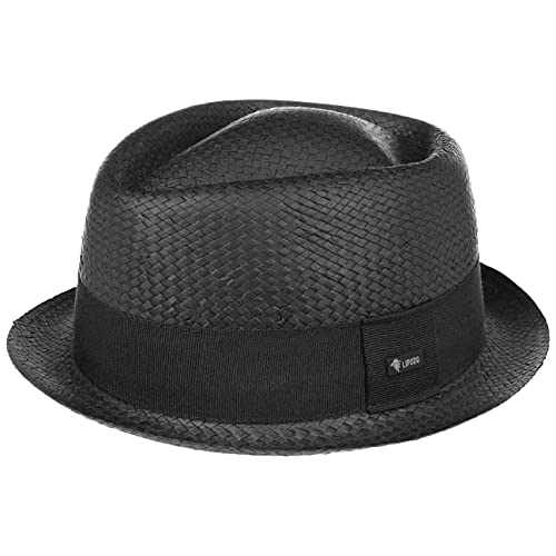 Lipodo Acapulco Black Pork Pie Strohhut Damen/Herren - Made in Italy - Aus 100% Papier-Stroh - Mit Garniturband - Diamantförmige Krone - Kopfhöhe 9 cm - Sonnenhut Frühjahr/Sommer schwarz XL (60-61 cm) von Lipodo