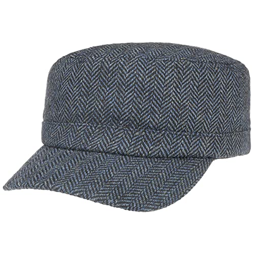 Lipodo Armycap Herringbone - Schirmkappe für Herren/Damen - Cap aus Wolle - Wintercap Military-Look - Sportkappe Herbst/Winter - Mütze schwarz-blau One Size von Lipodo