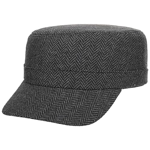 Lipodo Armycap Herringbone - Schirmkappe für Herren/Damen - Cap aus Wolle - Wintercap Military-Look - Sportkappe Herbst/Winter - Mütze schwarz-grau One Size von Lipodo