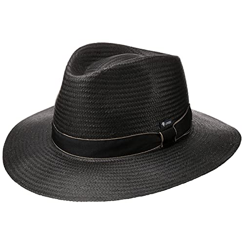 Lipodo Black Traveller Strohhut Damen/Herren (Kopfhöhe ca. 10 cm) - Made in Italy - Sonnenhut aus 100% Papierstroh - Herrenhut mit Ripsband - Strandhut Frühjahr/Sommer schwarz S (54-55 cm) von Lipodo